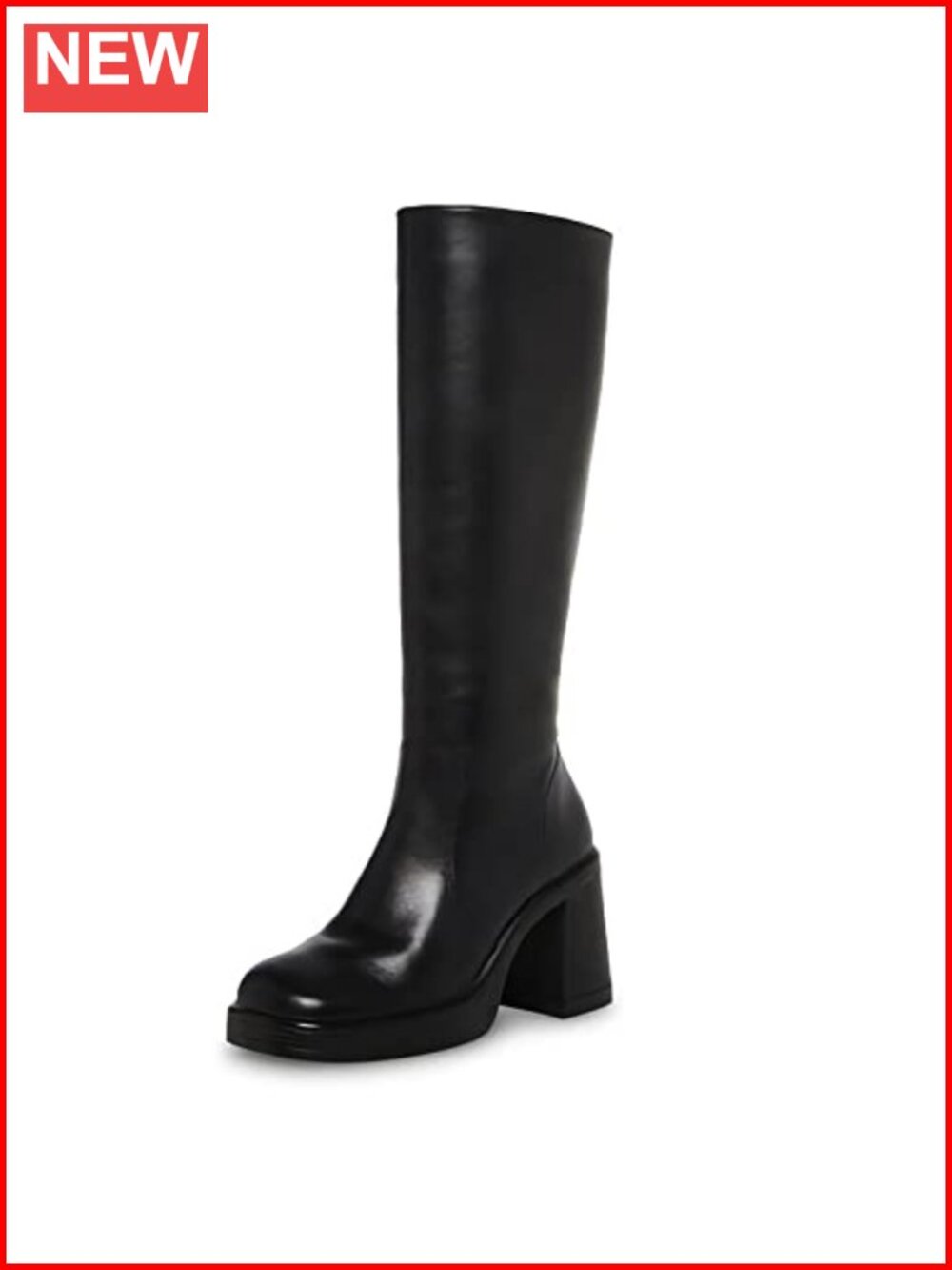 Faux Leather Platform Boots Square Toe Chunky Block Heel Knee-High Women